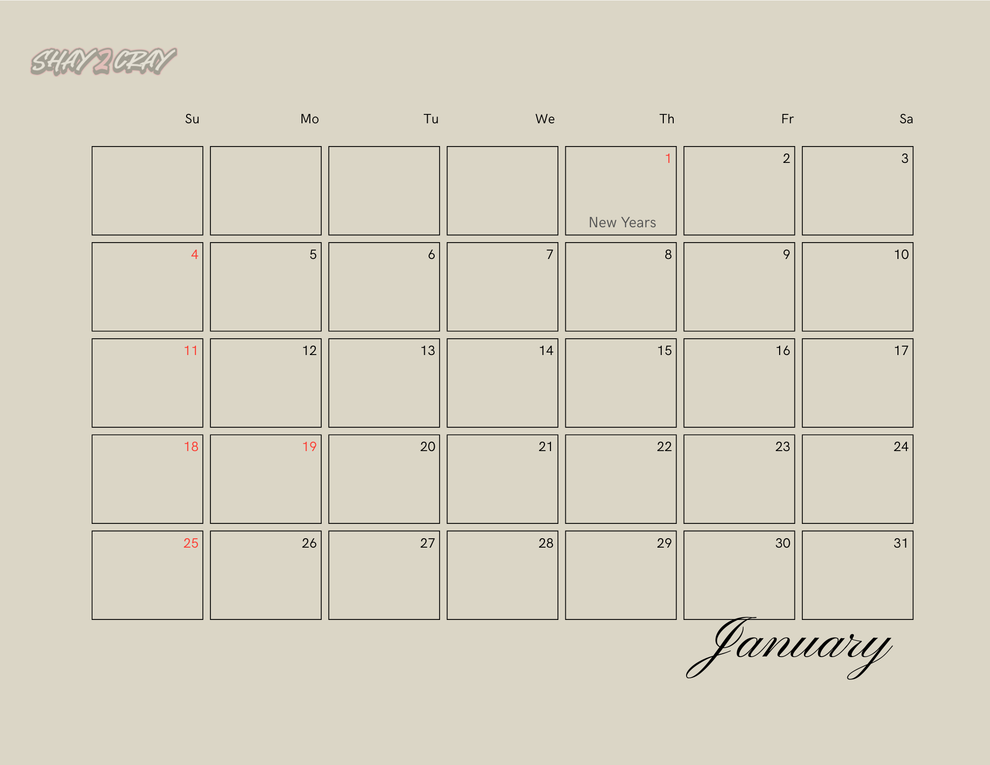 Shay2Cray Model Calendar 2026