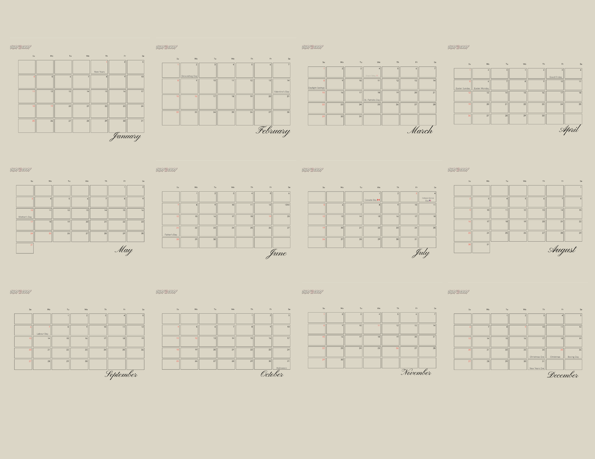 Shay2Cray Model Calendar 2026